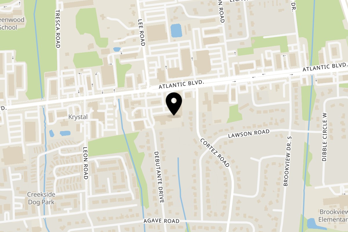 Map showing the location of Grinder's American Diner on 10230 Atlantic Blvd #8 in Jacksonville